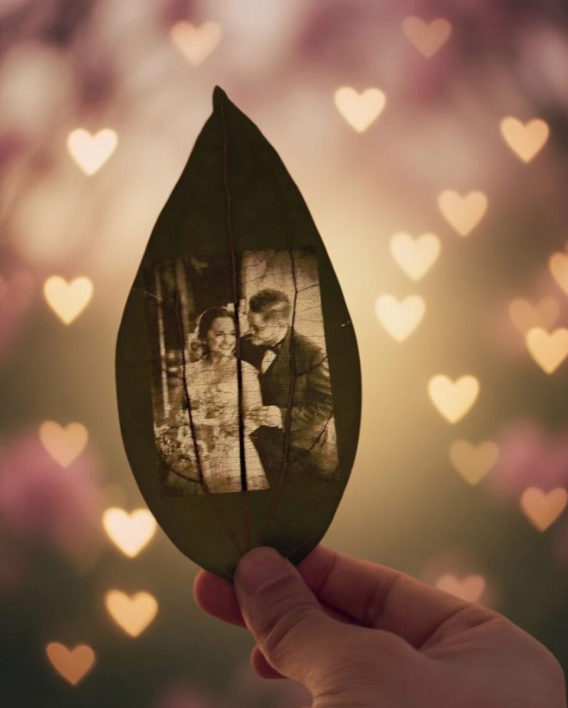 custom wedding photo printed on leaf
